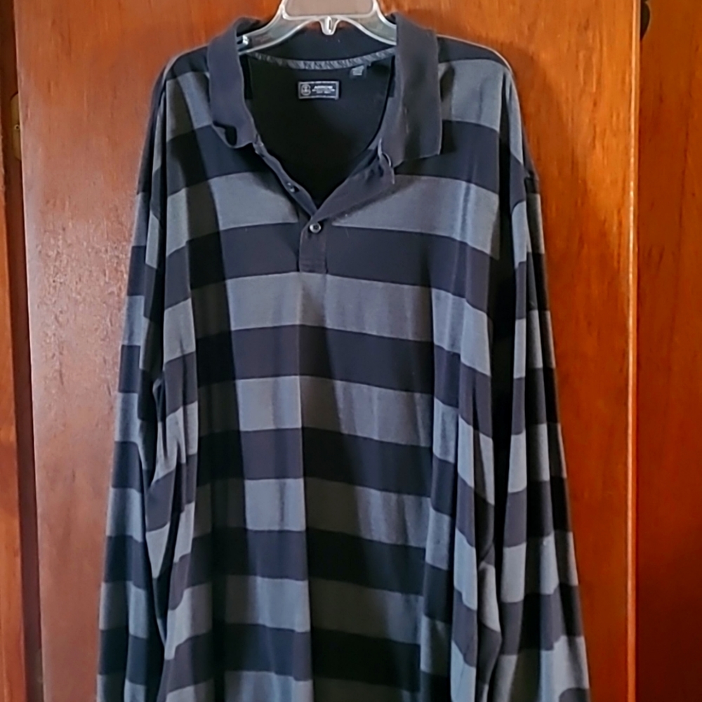 Men's Long Sleeve Polo, Gray Striped, 4XLT
